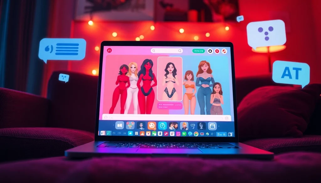 Engaging NSFW chat bot interface showcasing AI characters in a cozy digital setting.