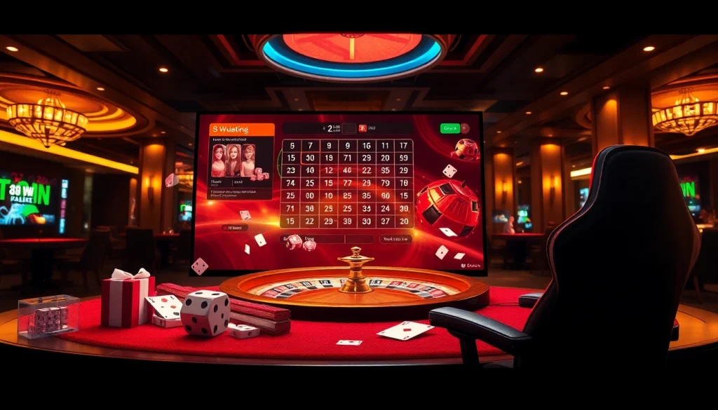 Experience the excitement of ev88win.live with a modern gaming setup featuring casino elements.
