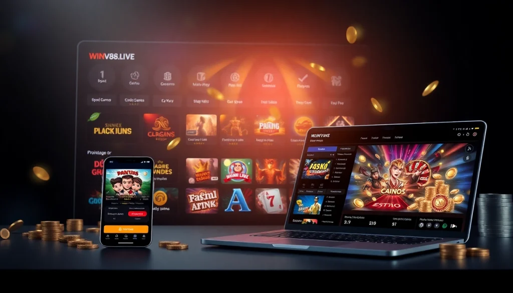 Online betting platform interface showcasing winvn88.live with sports and casino games.